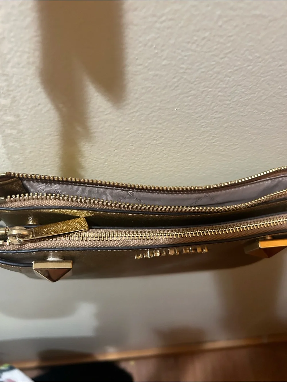 Michael Kors Metallic Gold Crossbody Bag with Stud Accents